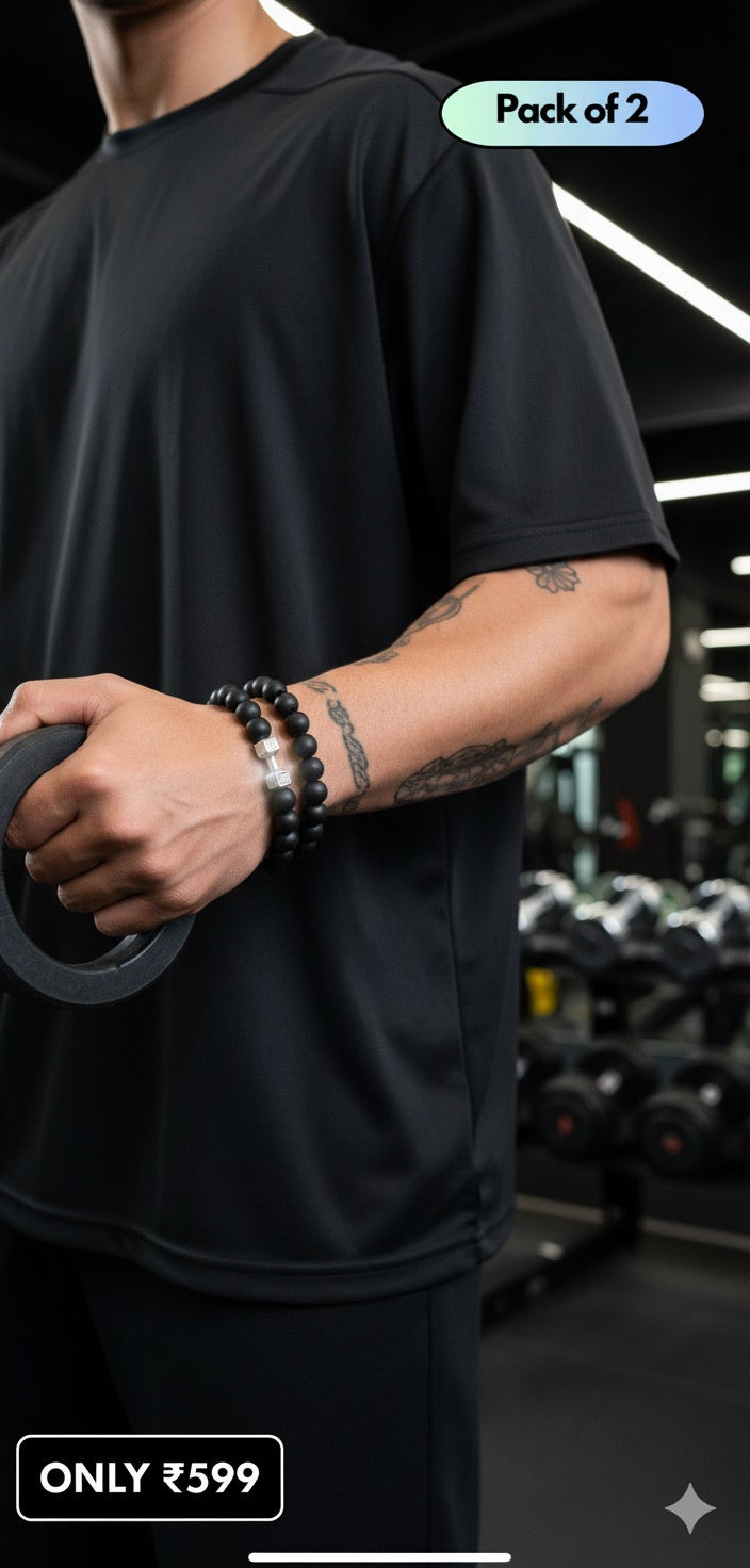Black Matte Agate Onyx Beads Bracelet Pack of 2