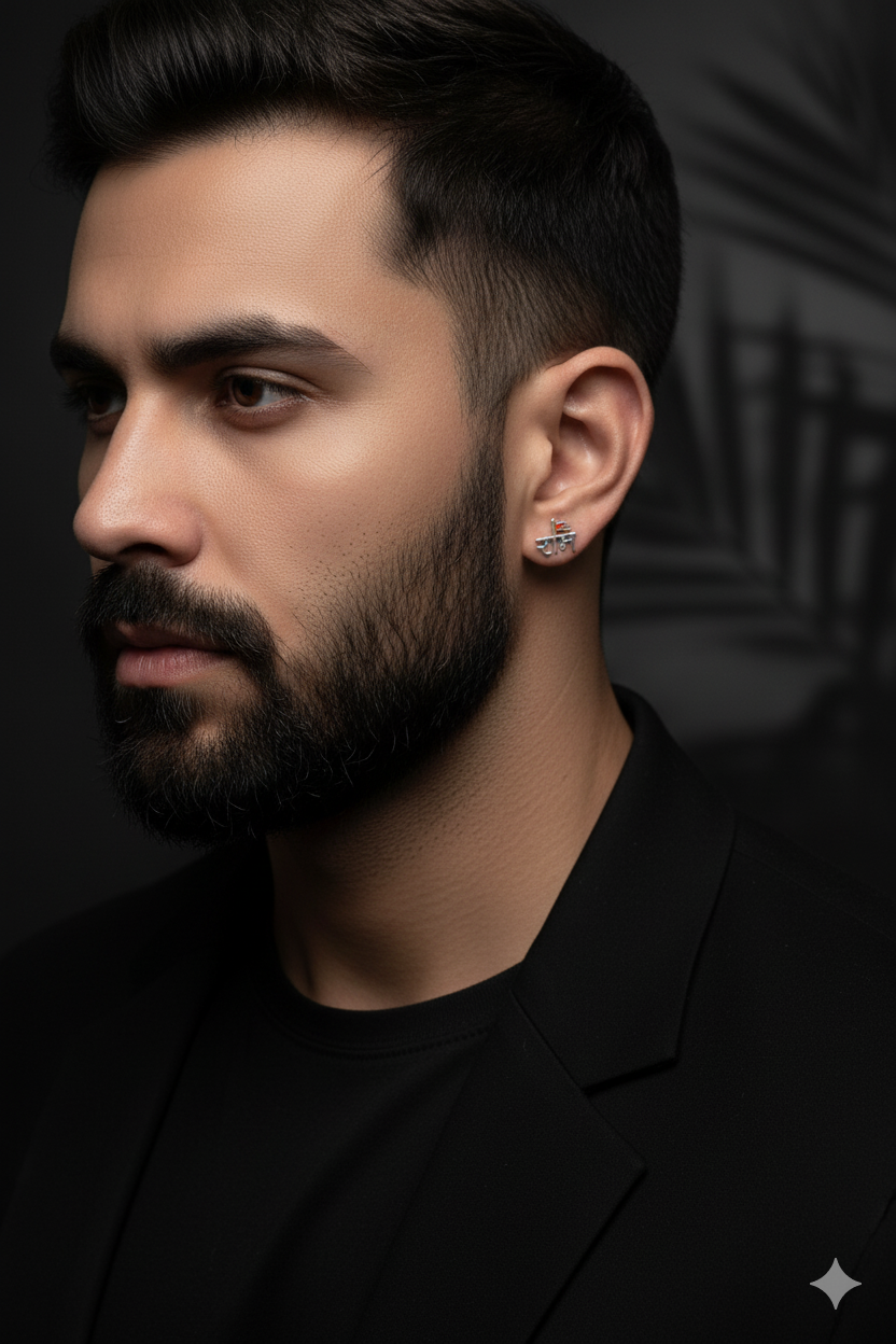 Single Shree Ram Earring Silver For Men's